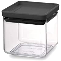 Brabantia Tasty + Bote apilable cuadrado de plástico transparente- 0.7 l- tapa dark grey
